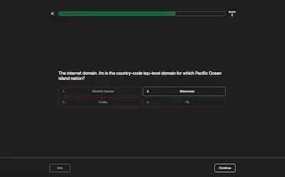 Screenshot of quiz game